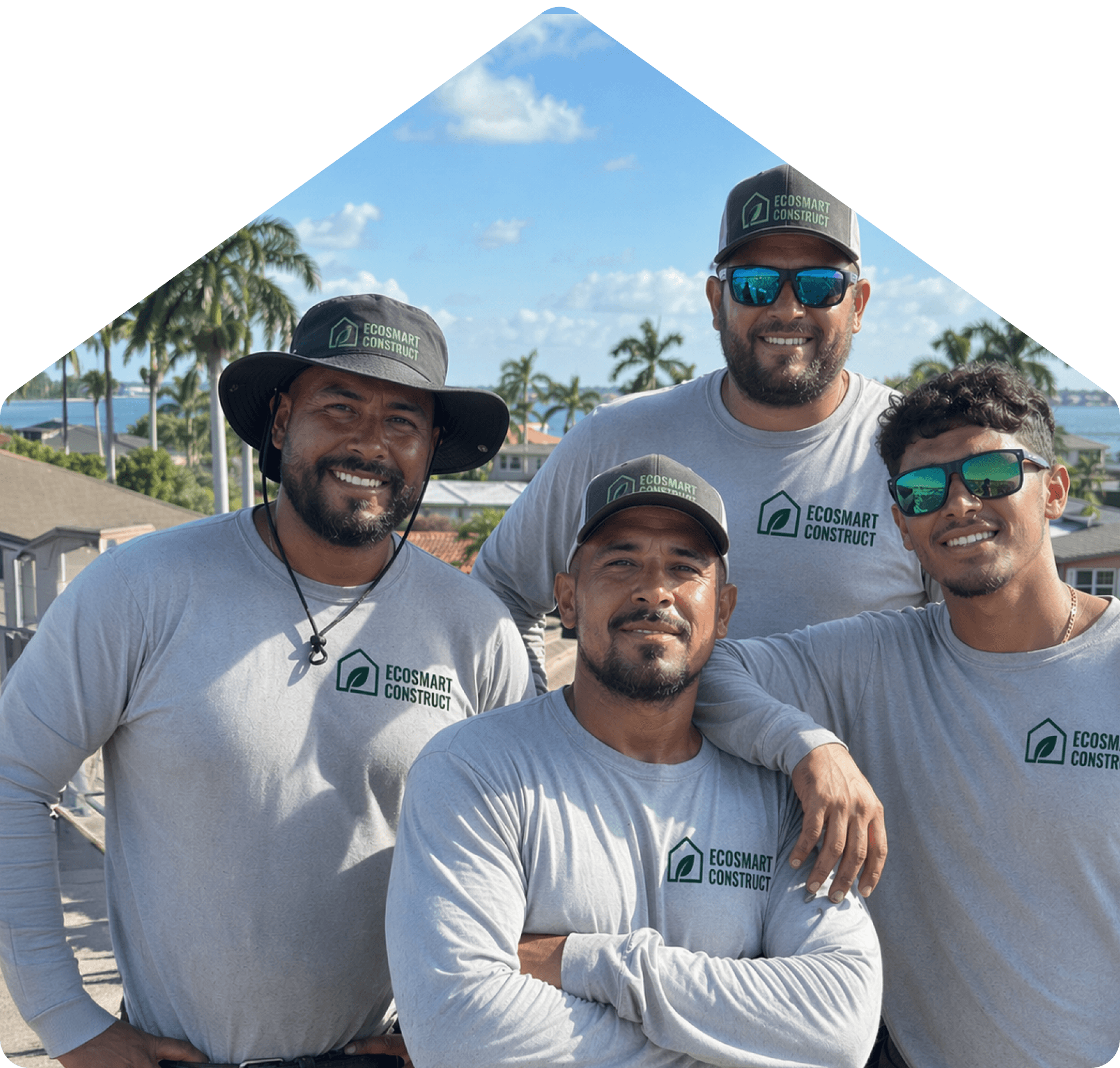 EcoSmart roofing crew posing in front of a finished South Florida home